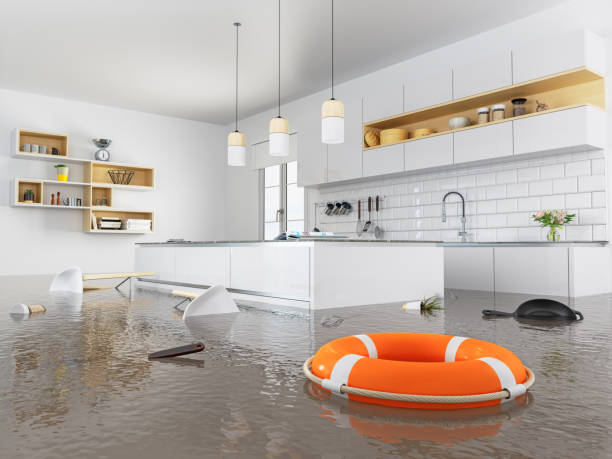 flooded large luxury kitchen